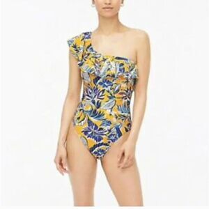 J. Crew Floral Ruffled One Shoulder One Piece Swimsuit Small